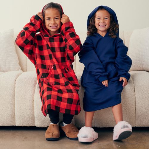 Boy and girl wearing Kids hug hoodies