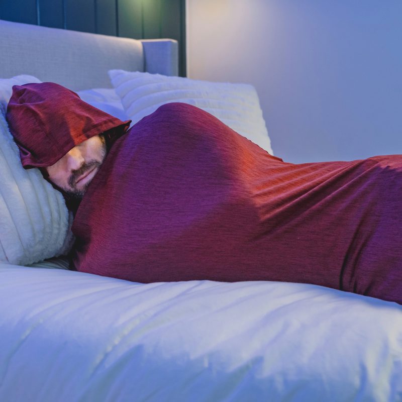 Ruby#man in bed with hooded sleep pod move